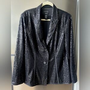 Doncaster Black Sequin Evening Blazer Size 16 Tuxedo Style Jacket